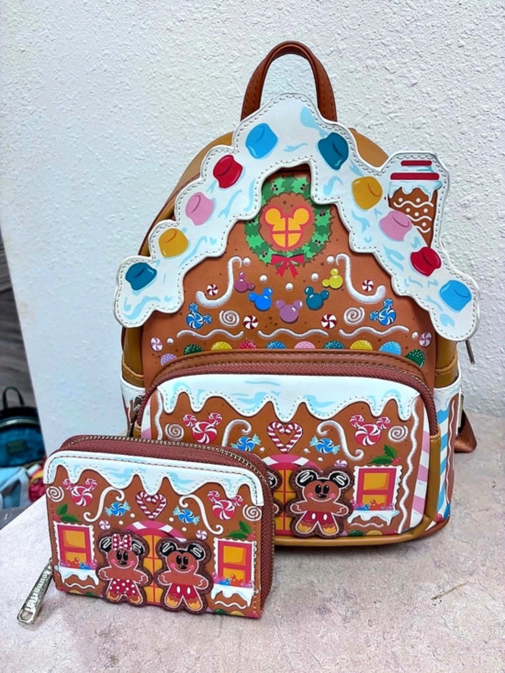 Loungefly Disney Mickey and Friends Gingerbread House Mini Backpack and Wallet